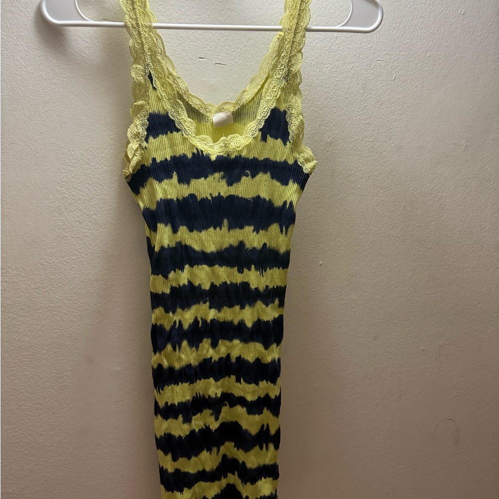 Yellow and Black Striped Lace Trim Dress